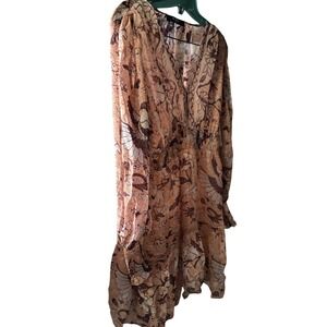 O.P.T. Women's Floral Print V Neck Long Sleeve Smocked Waist Tiered Midi Dress